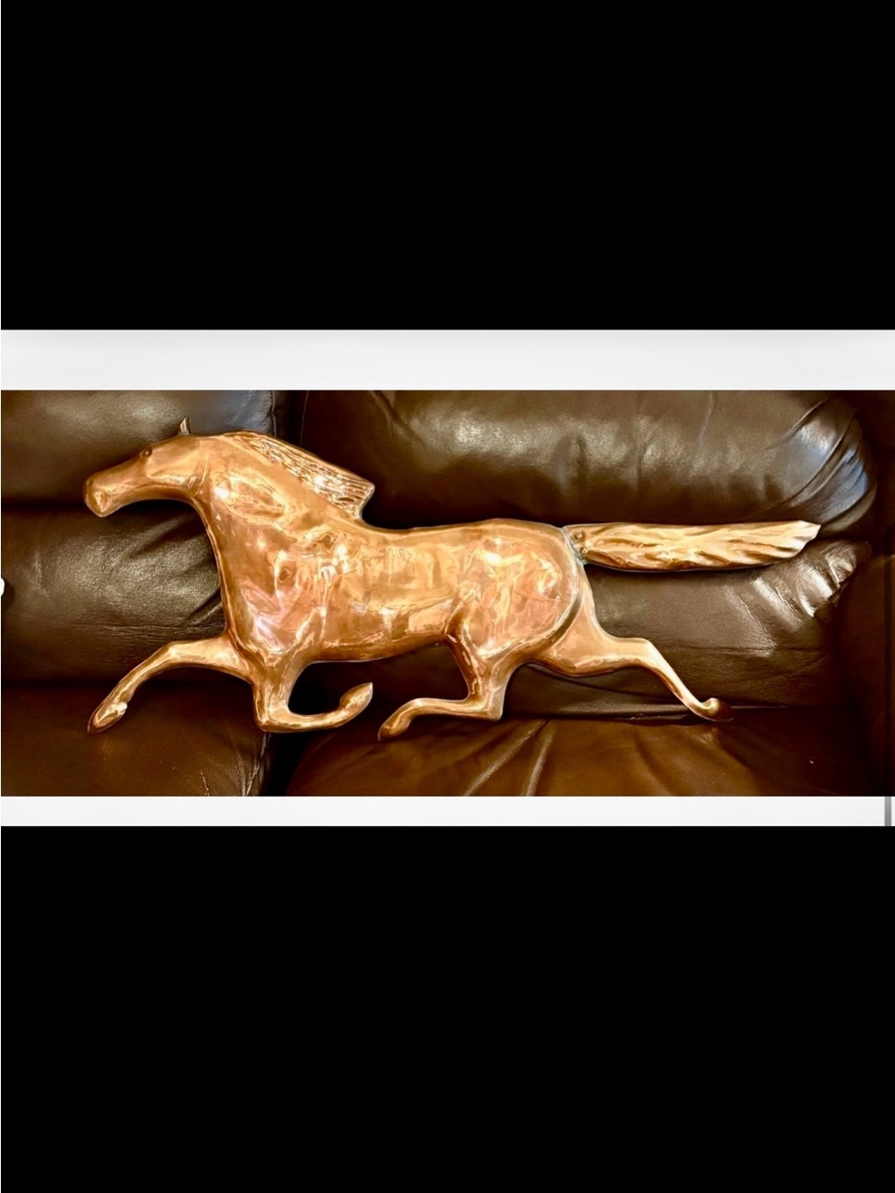 Lg Copper Prancing Horse Wall Hanging, Statement Piece-12” x 30”